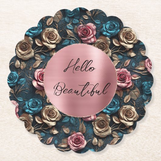 Rosa Gold-Rose Untersetzer (Vorderseite)