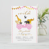 Rosa-Gold-Safari Geburtstag Einladung (Stehend Vorderseite)