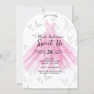 Rosa & Gold Schmetterling Dance Dress Sweet 16 Einladung
