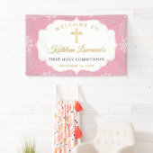 Rosa Gold Schneeflocken Winter Erste Kommunion Ban Banner (Insitu)