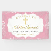 Rosa Gold Schneeflocken Winter Erste Kommunion Ban Banner (Horizontal)