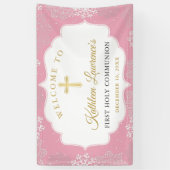 Rosa Gold Schneeflocken Winter Erste Kommunion Ban Banner (Vertikal)