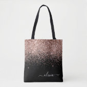 Rosa Gold Schwarz Glitzer Monogramm Name Tasche (Vorderseite)