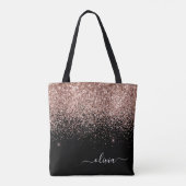 Rosa Gold Schwarz Glitzer Monogramm Name Tasche (Rückseite)