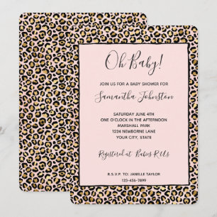 Rosa Gold Schwarz Leopardendruck Einladung