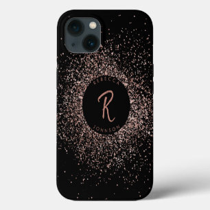 Rosa Gold & Schwarz Monogramm iPhone 13 Hülle