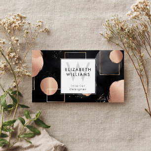 Rosa Gold Schwarz Monogramm Moderne Visitenkarten
