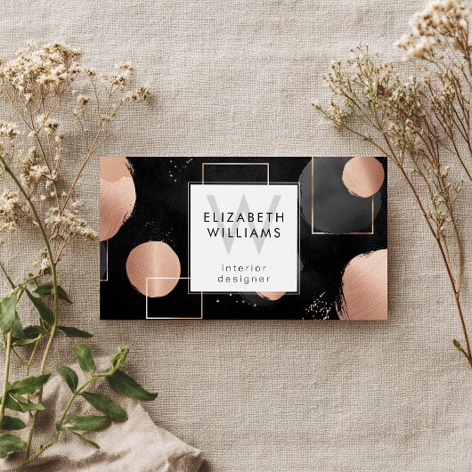 Rosa Gold Schwarz Monogramm Moderne Visitenkarten