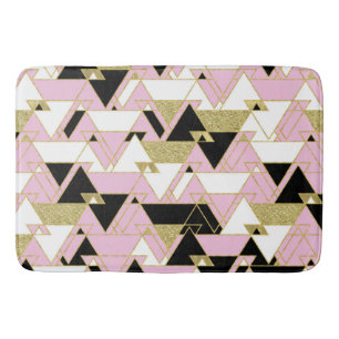 Rosa Gold Schwarz Weiß Boho Glam Dreiecke Muster Badematte