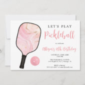 Rosa Gold Schwarze Pickleball Geburtstagsparty Einladung (Vorderseite)