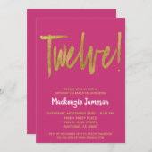 Rosa Gold Script 12. Geburtstagsparty Einladung (Vorne/Hinten)