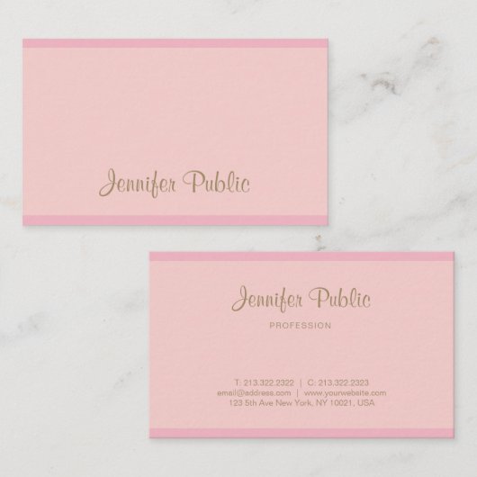 Rosa Gold Script Moderne kalligraphische Vorlage Visitenkarte (Vorne/Hinten)
