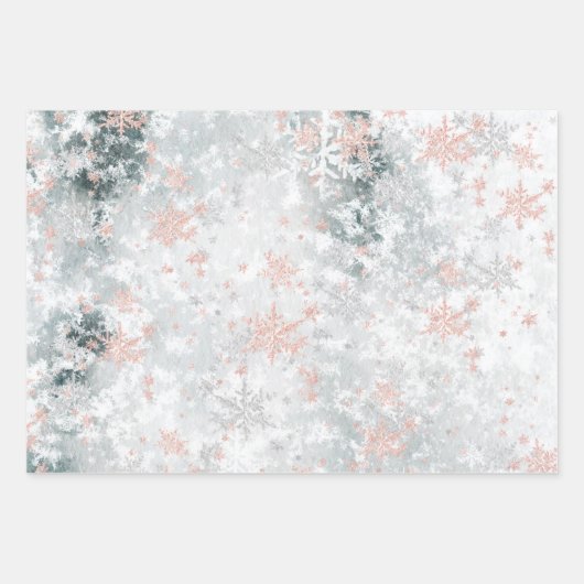 Rosa Gold Silberschneeflocken Frozen Eissee Geschenkpapier Set (Vorderseite)