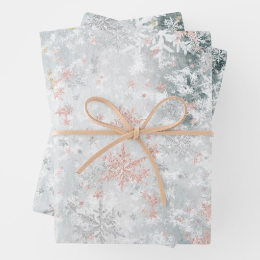 Rosa Gold Silberschneeflocken Frozen Eissee Geschenkpapier Set (Beispiel)