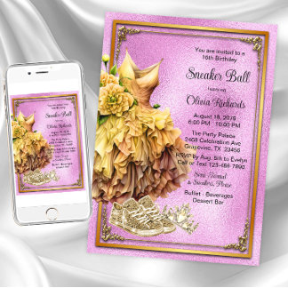 Rosa Gold Sneaker Ball Einladung