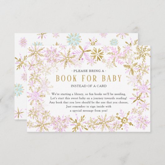 Rosa Gold Snowflake Baby Showbook für Babykarte Begleitkarte (Vorne/Hinten)