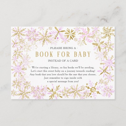 Rosa Gold Snowflake Baby Showbook für Babykarte Begleitkarte (Vorderseite)