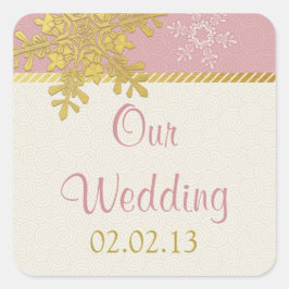 Rosa Gold Snowflake Winter Wedding Stickers