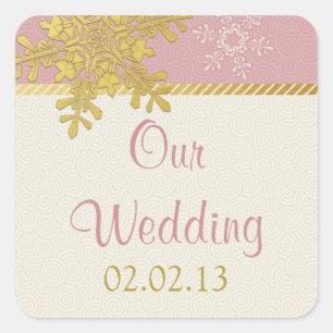 Rosa Gold Snowflake Winter Wedding Stickers