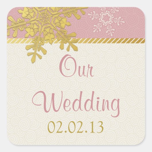 Rosa Gold Snowflake Winter Wedding Stickers (Vorderseite)