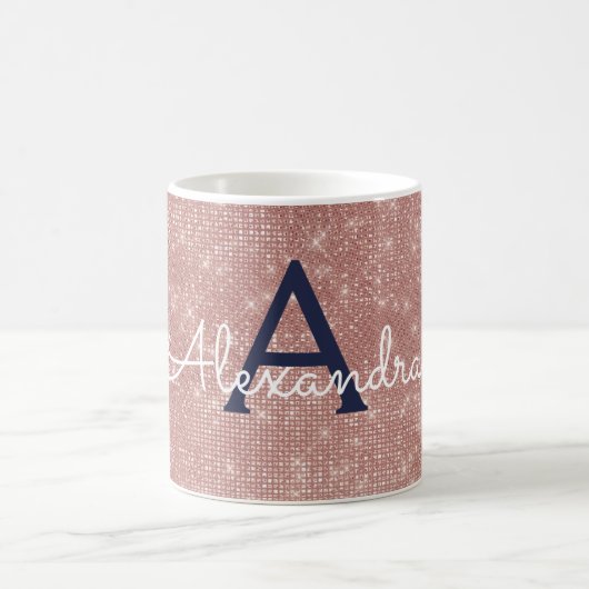 Rosa-Gold-Sparkle-Blende Monogram-Name Kaffeetasse (Mittel)