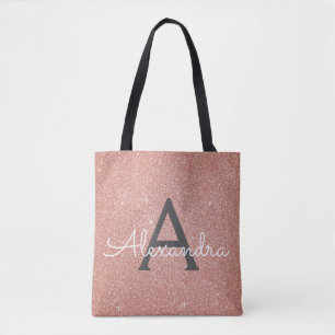 Rosa Gold Sparkle Elegantes Monogram Book Bag Tasche