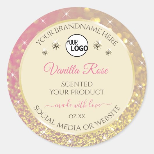 Rosa Gold-Sparkle-Glitzer-Creme-Logo Runder Aufkleber (Vorderseite)
