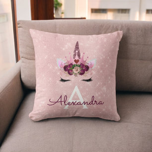 Rosa Gold Sparkle Monogram Room Decke Kissen