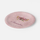 Rosa Gold Sparky Kitty Monogram Birthday Pappteller (Schrägansicht)