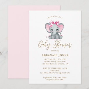 Rosa Gold süßer Elefant Elegante Babyparty Einladung