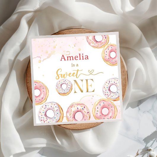 Rosa Gold Sweet One Donut Birthday Paper Napkin Serviette