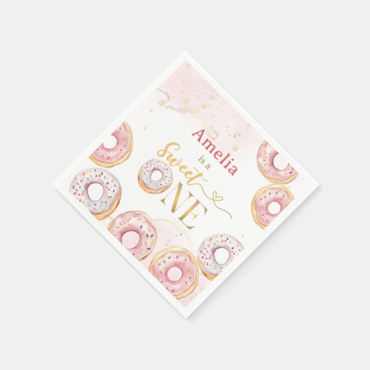 Rosa Gold Sweet One Donut Birthday Paper Napkin Serviette (Ecke)