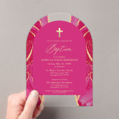 Rosa Gold Taufe Feminine Moderne Elegante Acryleinladungen (Insitu (Handheld))