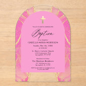 Rosa Gold Taufe Feminine Moderne Elegante Acryleinladungen (Vorderseite)