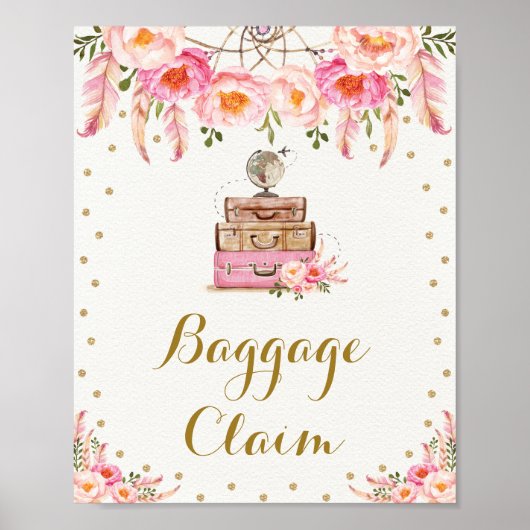 Rosa Gold Travel Miss an Frau Floral Baggage Anspr Poster (Vorne)