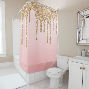 *~* Rosa + Gold Tropfen GLITZER AP7 Duschvorhang