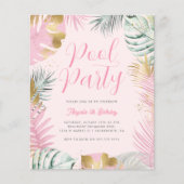 Rosa & Gold Tropical Blätter Geburtstag Pool Party (Vorderseite)
