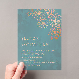 Rosa Gold Türkis Transparent  Lässige Hochzeit Acryleinladungen