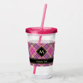 Rosa, Gold und Blauer Tartan Acryltrinkbecher (Rückseite)