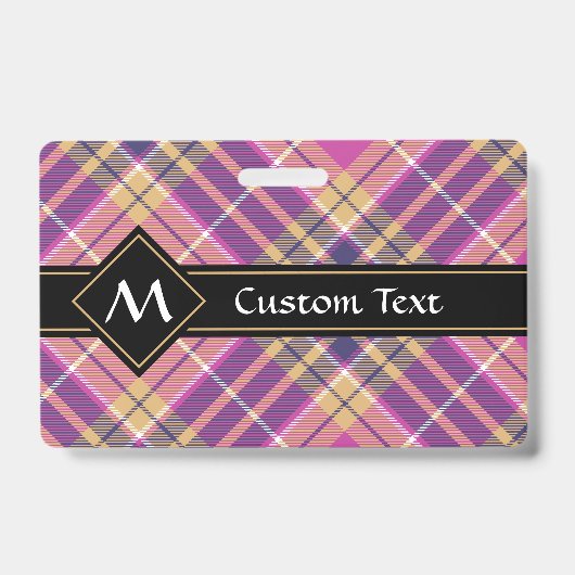 Rosa, Gold und Blauer Tartan Ausweis (Vorderseite)