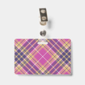 Rosa, Gold und Blauer Tartan Ausweis (Rückseite mit Clip)