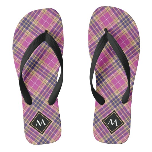 Rosa, Gold und Blauer Tartan Badesandalen (Fußbett)