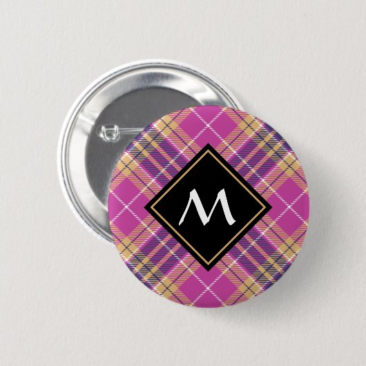 Rosa, Gold und Blauer Tartan Button (Vorne & Hinten)