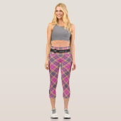Rosa, Gold und Blauer Tartan Capri Leggings (Vorderseite)