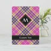 Rosa, Gold und Blauer Tartan Einladung (Stehend Vorderseite)