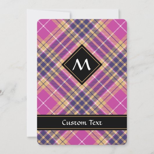 Rosa, Gold und Blauer Tartan Einladung (Vorderseite)
