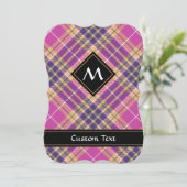 Rosa, Gold und Blauer Tartan Einladung (Stehend Vorderseite)