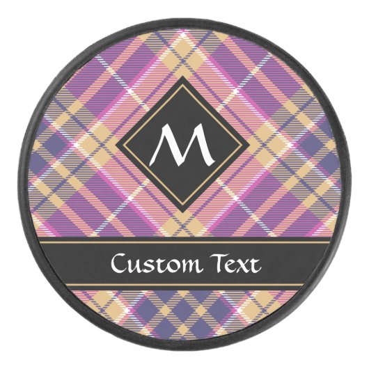 Rosa, Gold und Blauer Tartan Eishockey Puck (Vorderseite)