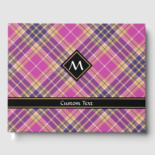 Rosa, Gold und Blauer Tartan Gästebuch (Vorderseite)