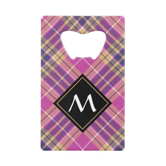 Rosa, Gold und Blauer Tartan Geldbeutel Flaschenöffner (Vorderseite)